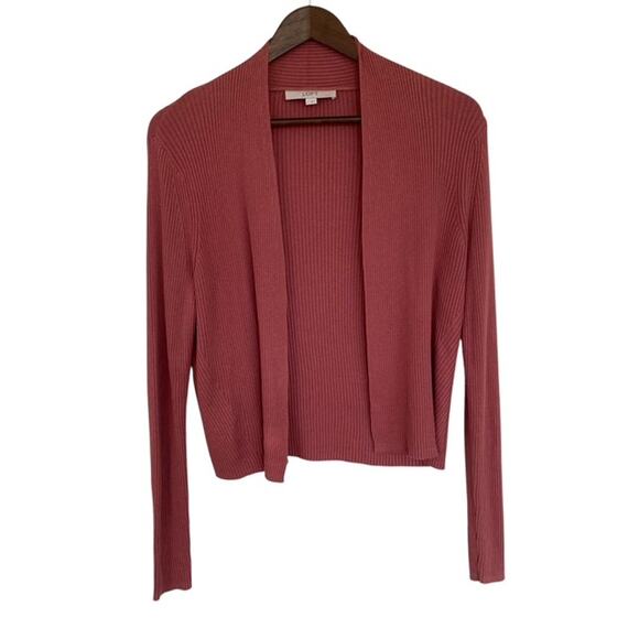 LOFT Mauve Open Front Ribbed Cardigan - Large - Picture 1 of 4